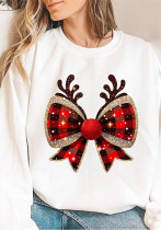 Women's Casual Christmas Bow Pattern Print Loose Long Sleeve T-shirt