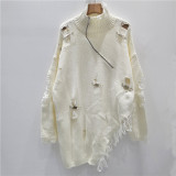 Autumn/Winter Women's Half-Zip High-Neck Brooch Patchwork Loose Sweater