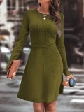 Autumn Winter Women's Chic Solid Round Neck Slim Elegant Knitting A-Line Dress