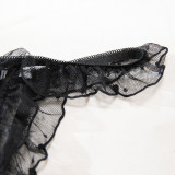 Women's Sexy Polka Dot See-Through Lace Ruffle Robe Three-Piece Lingerie