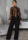 Women's Elegant Leopard Print Patchwork Tie Waist Wide Leg Jumpsuit