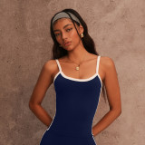 Women Spring/Summer Running Fitness Color Block Vest Sports Shorts Two-Piece Set