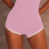 Women Spring/Summer Running Fitness Color Block Vest Sports Shorts Two-Piece Set