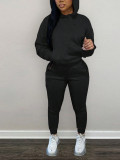 Women Solid Hoodies and Pant Two-Piece Set
