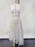 Summer Women's Sexy Solid Mesh Beach Bikini Cover-Up Dress