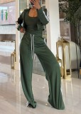Women's Tape Wide Leg Pants Slim Fit Jacket Sport Set