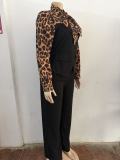 Women's Elegant Leopard Print Patchwork Tie Waist Wide Leg Jumpsuit
