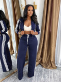 Women Casual Zipper Top and Pant Two Piece Set
