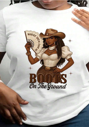 Summer Women's Print Loose Round Neck Short Sleeve T-Shirt