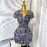 Women Summer Streetchy Mesh V-Neck Sexy Bodycon Dress