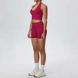 Women Seamless Halter Neck Tank Yoga Two-Piece Set