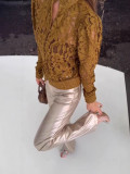 Women's Sheer Solid Round Neck Cut-Out Long Sleeve Lace Cardigan