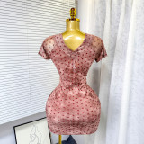 Women Summer Streetchy Mesh V-Neck Sexy Bodycon Dress