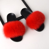 Summer Women's Outdoor Real Fox Fur Plush Flip-Flops