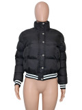 Women Autumn/Winter Ribbed Striped Button Padding Jacket