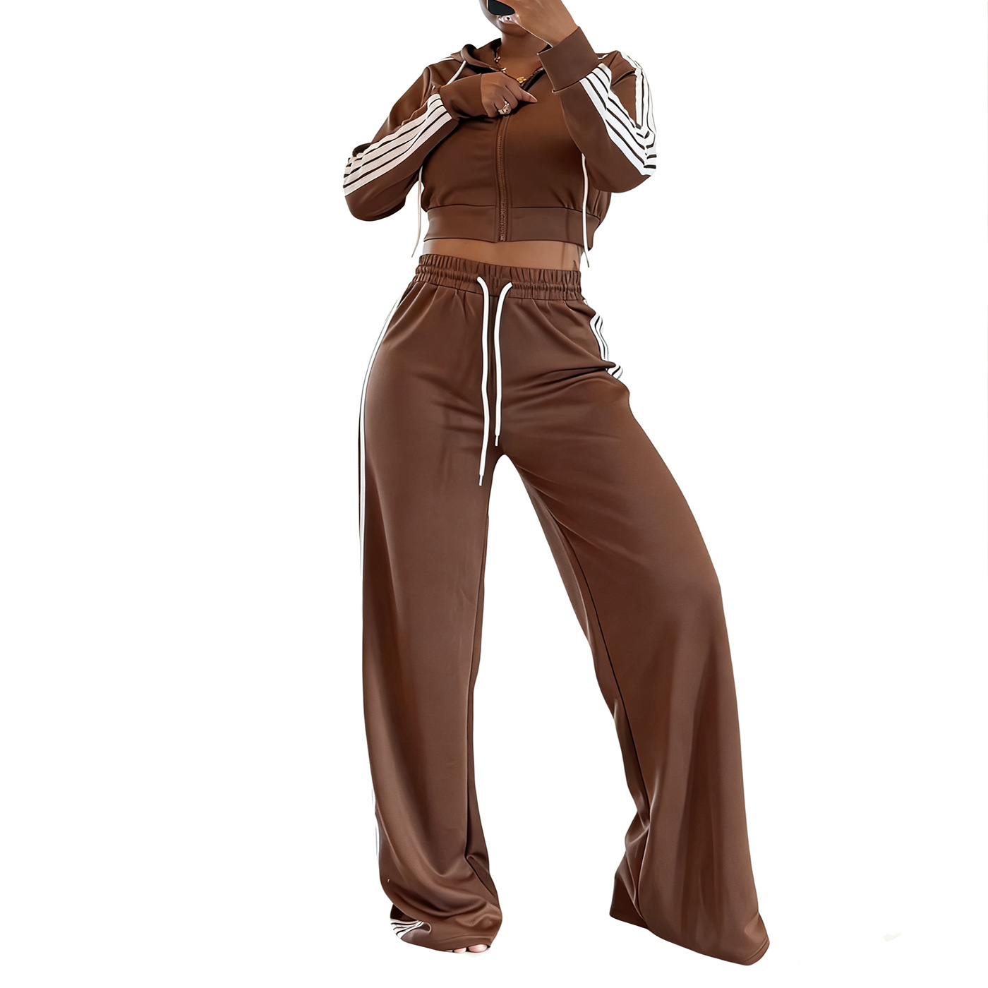 Women's Tape Wide Leg Pants Slim Fit Jacket Sport Set