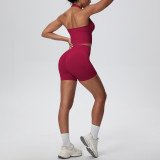 Women Seamless Halter Neck Tank Yoga Two-Piece Set