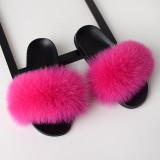 Summer Women's Outdoor Real Fox Fur Plush Flip-Flops