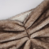 Women Side Pleated Furry Bodycon Skirt