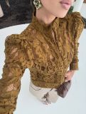 Women's Sheer Solid Round Neck Cut-Out Long Sleeve Lace Cardigan