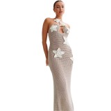 Spring Summer Women's Beach Sexy Tight Fitting Halter Knitting Dress