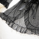 Women's Sexy Polka Dot See-Through Lace Ruffle Robe Three-Piece Lingerie