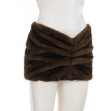 Women Side Pleated Furry Bodycon Skirt