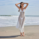 Summer Women's Sexy Solid Mesh Beach Bikini Cover-Up Dress