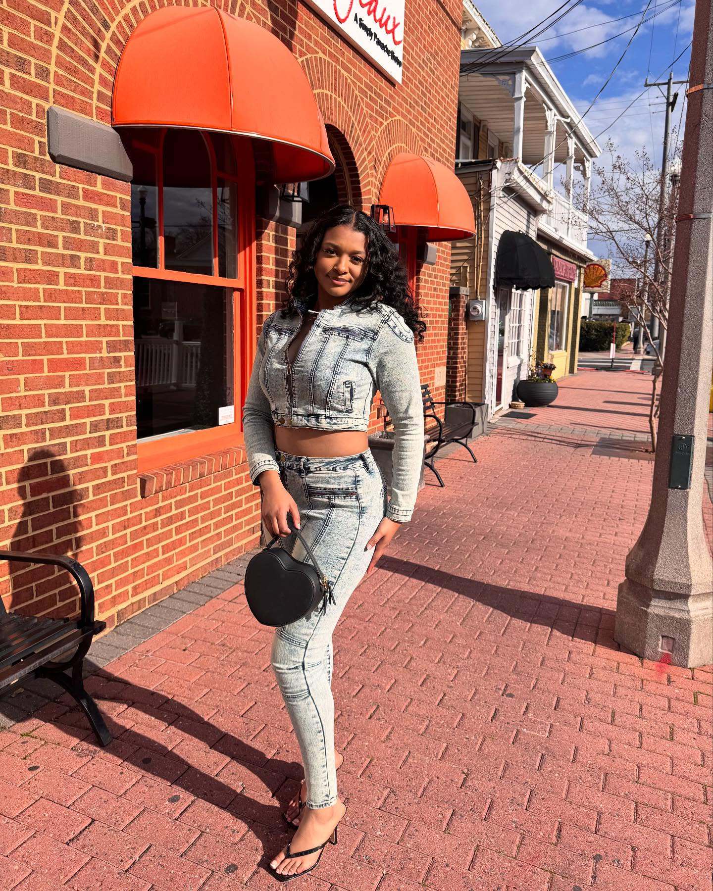 Women's Fashion Sexy Casual High Stretch Patchwork Washed Denim Two-Piece Pants Set