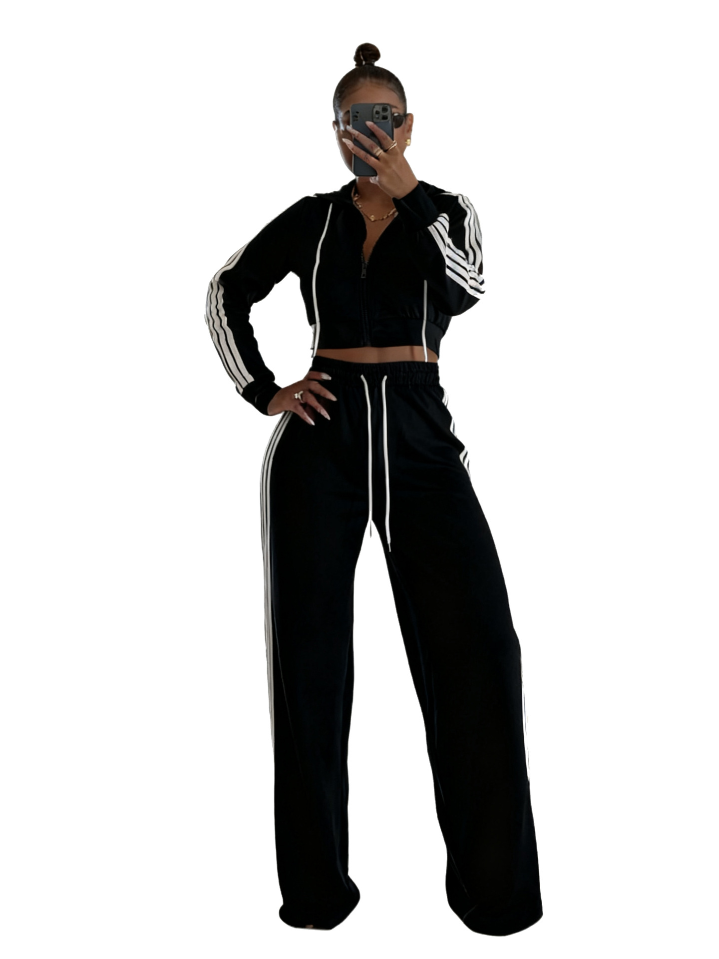 Women's Tape Wide Leg Pants Slim Fit Jacket Sport Set