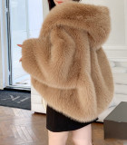 Autumn Winter Women's Luxury Plush Faux Fur Hooded Coat