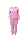 Women Solid Hoodies and Pant Two-Piece Set