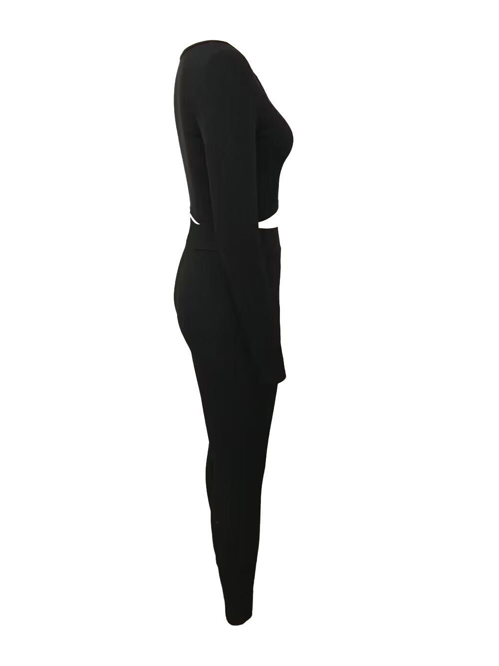 Women Autumn/Winter Solid Ribbed U-Neck Sporty Long-Sleeve Top and Pants Set