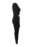 Women Autumn/Winter Solid Ribbed U-Neck Sporty Long-Sleeve Top and Pants Set