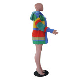 Women's Casual Multi-Color Striped Knitting Loose Coat