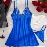 Women's Sexy Mesh Lace Patchwork See-Through Thong Sleepwear Homewear