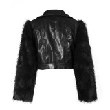 Autumn Winter Women's Fashion Street Patchwork Short Faux Leather Fur Jacket