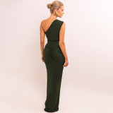 Women's Sexy Glitter One-Shoulder Pleated Slim Fit Long Dress