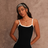 Women Spring/Summer Running Fitness Color Block Vest Sports Shorts Two-Piece Set