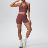 Women Seamless Halter Neck Tank Yoga Two-Piece Set