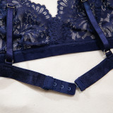 Women's Sexy Polka Dot See-Through Lace Ruffle Robe Three-Piece Lingerie