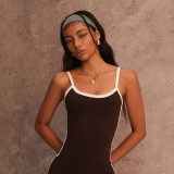 Women Spring/Summer Running Fitness Color Block Vest Sports Shorts Two-Piece Set