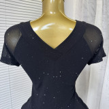 Women Summer Streetchy Mesh V-Neck Sexy Bodycon Dress