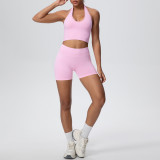 Women Seamless Halter Neck Tank Yoga Two-Piece Set