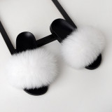 Summer Women's Outdoor Real Fox Fur Plush Flip-Flops