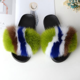 Summer Women's Outdoor Real Fox Fur Plush Flip-Flops