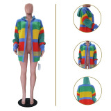Women's Casual Multi-Color Striped Knitting Loose Coat