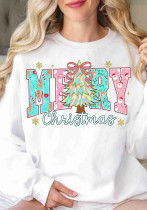 Autumn Winter Women's Christmas Holiday Casual Round Neck Pattern Print T-shirt