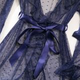 Women's Sexy Polka Dot See-Through Lace Ruffle Robe Three-Piece Lingerie