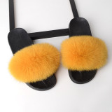 Summer Women's Outdoor Real Fox Fur Plush Flip-Flops